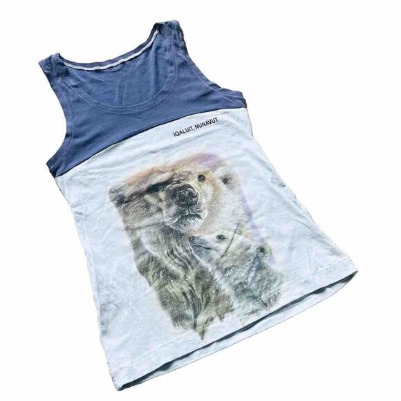 Arctic Polar Bear Tank Top Souvenir Shirt Iqaluit Nunavut Canada Blue Colorblock - Picture 1 of 5